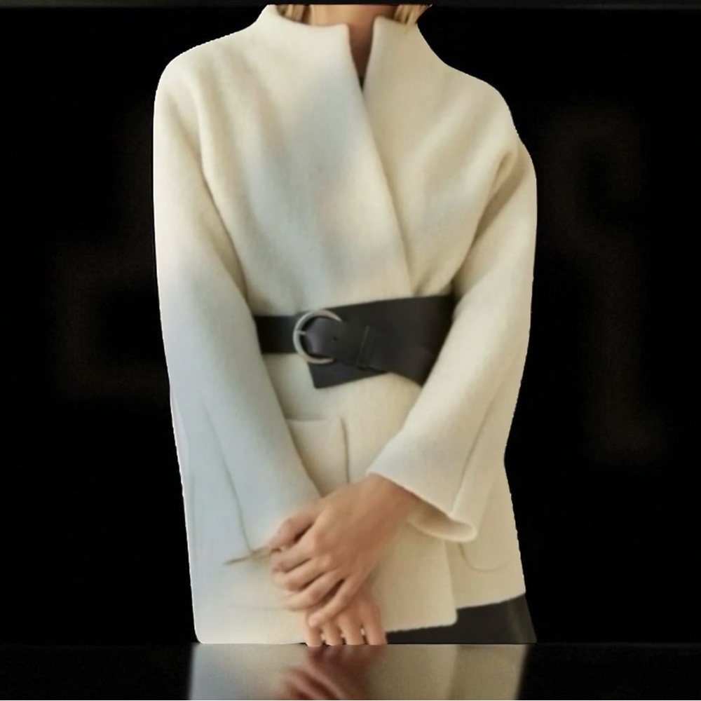 New! Ba&Sh Manteau Clif Ecru Lady Coat Jacket Wool Leather Belt Size 6 View 2